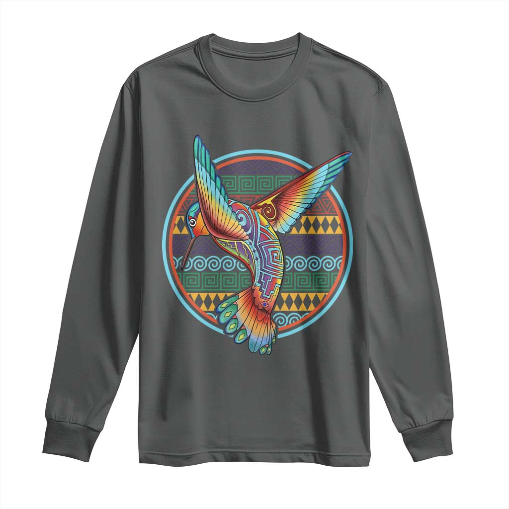 Colorful Geometric Tribal Hummingbird Long Sleeve Shirt Southwest Pattern Graphic