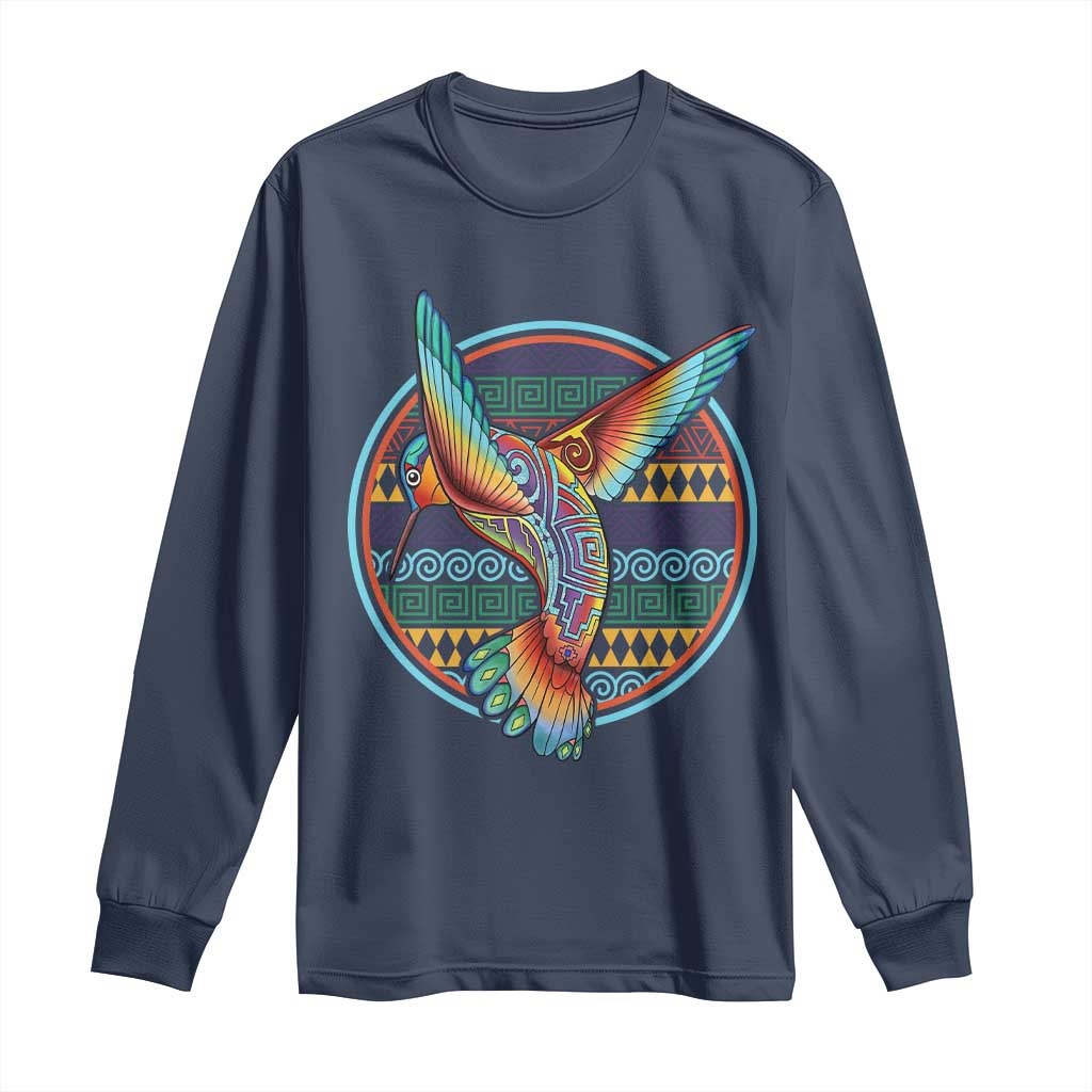 Colorful Geometric Tribal Hummingbird Long Sleeve Shirt Southwest Pattern Graphic