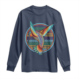 Colorful Geometric Tribal Hummingbird Long Sleeve Shirt Southwest Pattern Graphic