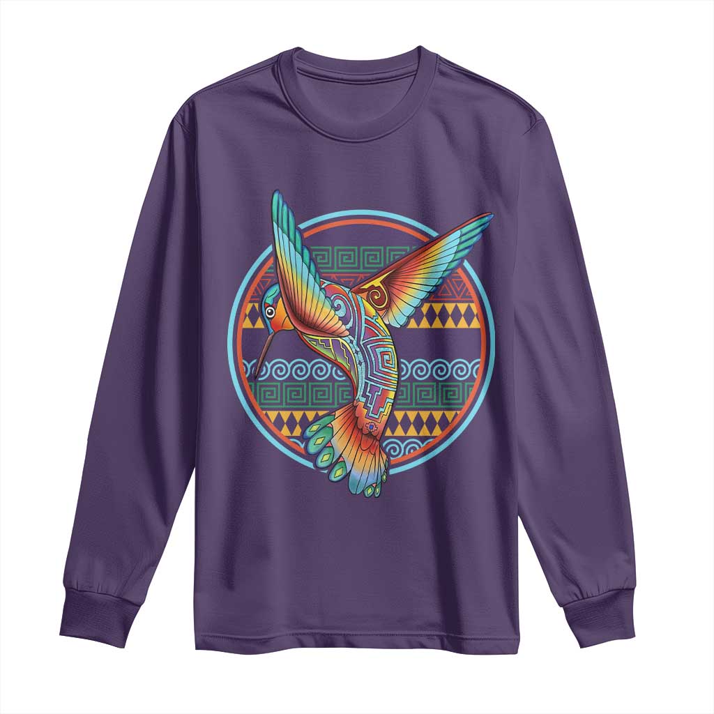 Colorful Geometric Tribal Hummingbird Long Sleeve Shirt Southwest Pattern Graphic