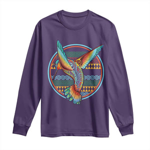 Colorful Geometric Tribal Hummingbird Long Sleeve Shirt Southwest Pattern Graphic