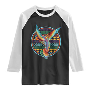 Colorful Geometric Tribal Hummingbird Raglan Shirt Southwest Pattern Graphic