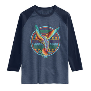 Colorful Geometric Tribal Hummingbird Raglan Shirt Southwest Pattern Graphic
