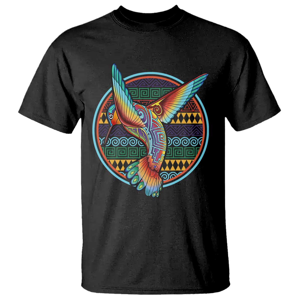 Colorful Geometric Tribal Hummingbird T Shirt Southwest Pattern Graphic