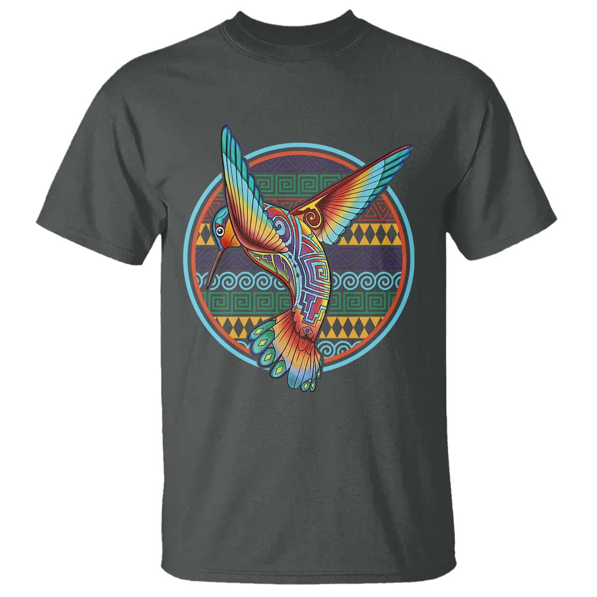 Colorful Geometric Tribal Hummingbird T Shirt Southwest Pattern Graphic