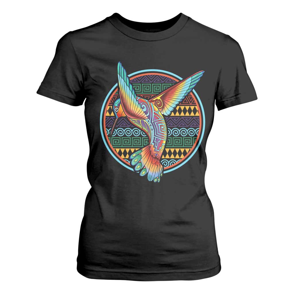 Colorful Geometric Tribal Hummingbird T Shirt For Women Southwest Pattern Graphic