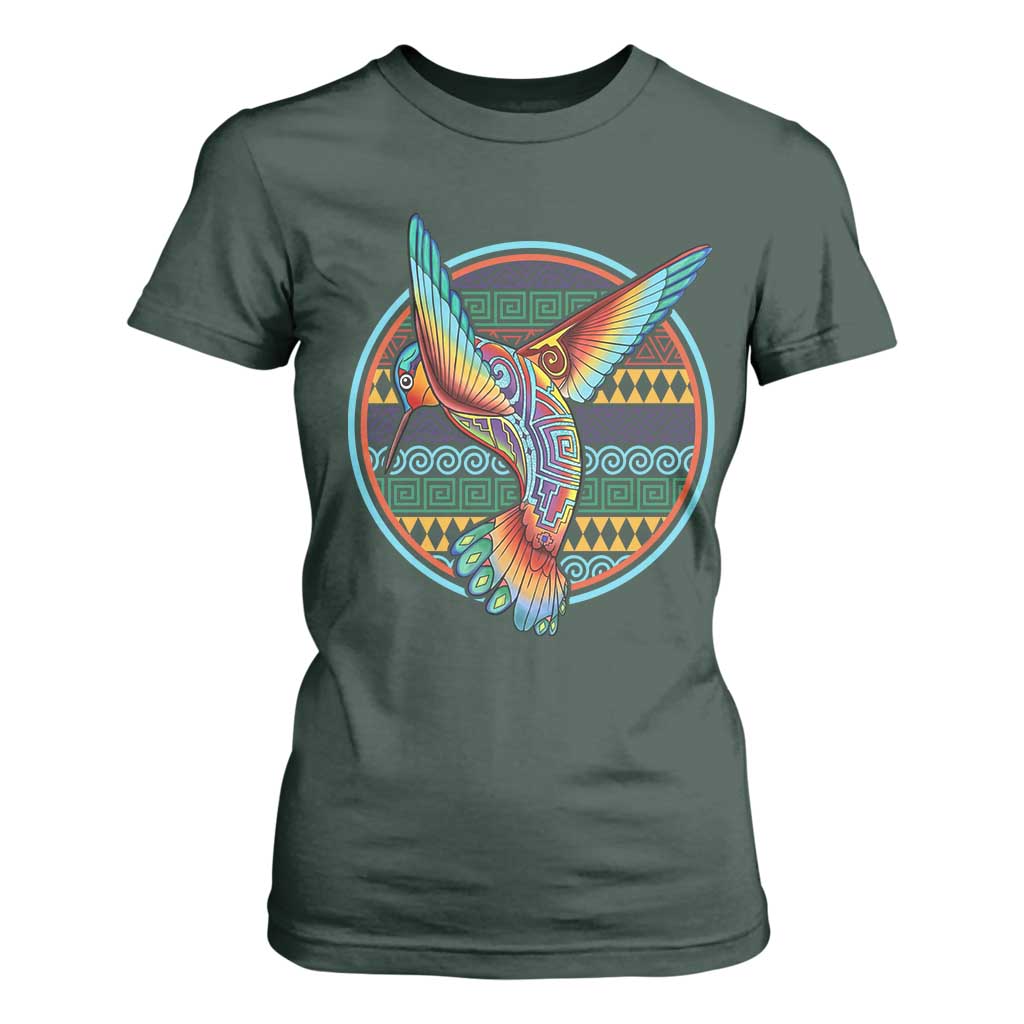 Colorful Geometric Tribal Hummingbird T Shirt For Women Southwest Pattern Graphic