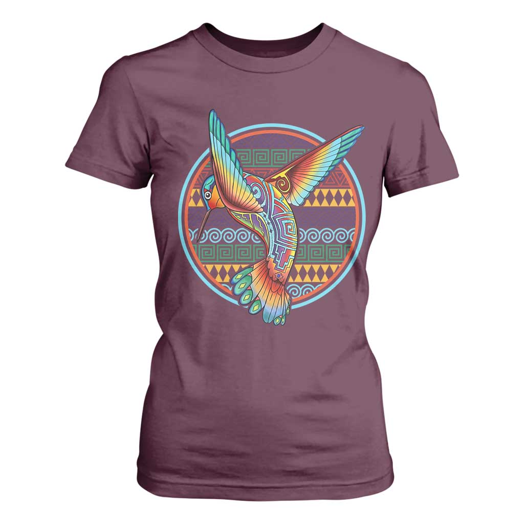 Colorful Geometric Tribal Hummingbird T Shirt For Women Southwest Pattern Graphic
