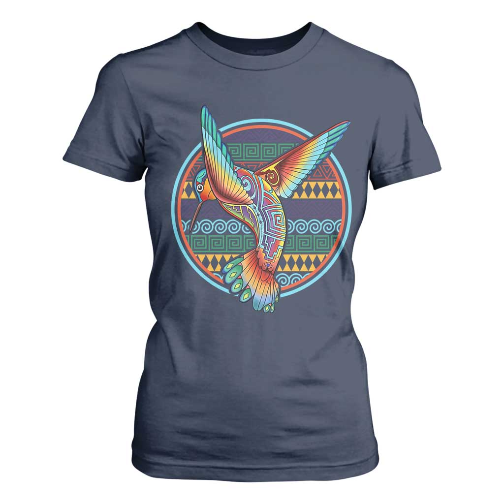 Colorful Geometric Tribal Hummingbird T Shirt For Women Southwest Pattern Graphic