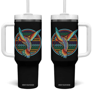 Colorful Geometric Tribal Hummingbird Tumbler With Handle Southwest Pattern Graphic