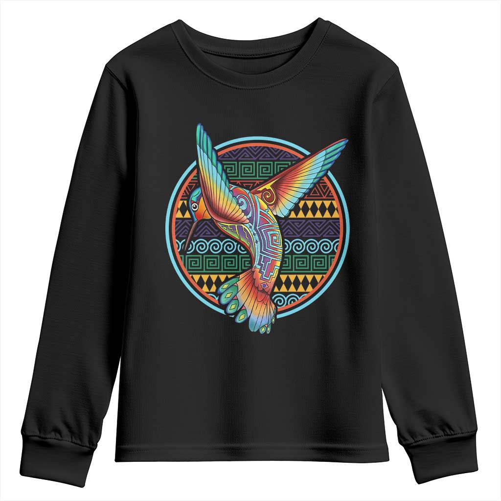 Colorful Geometric Tribal Hummingbird Youth Sweatshirt Southwest Pattern Graphic TS12 Black Print Your Wear