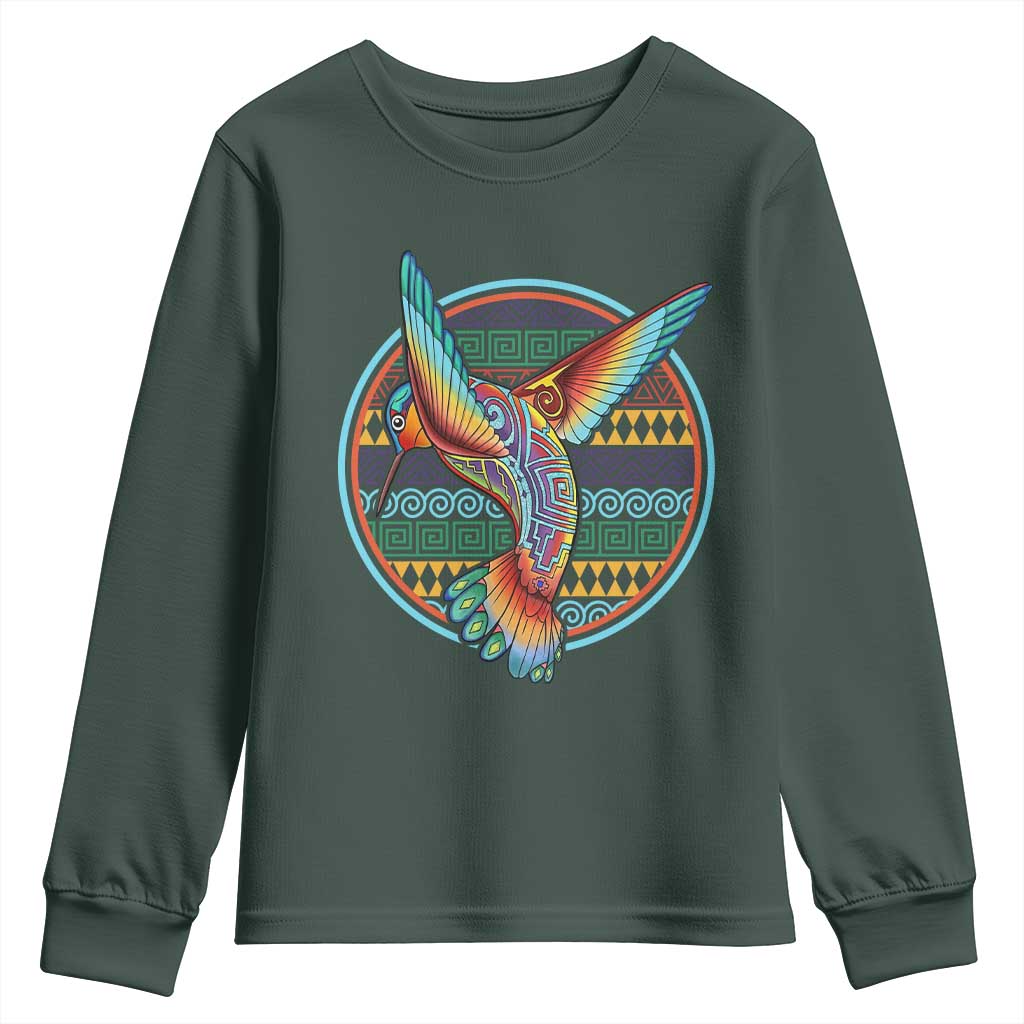 Colorful Geometric Tribal Hummingbird Youth Sweatshirt Southwest Pattern Graphic