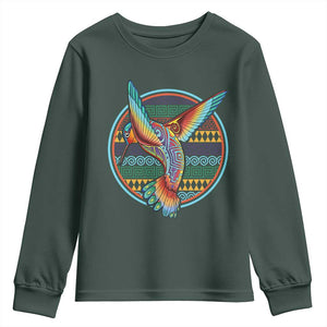 Colorful Geometric Tribal Hummingbird Youth Sweatshirt Southwest Pattern Graphic