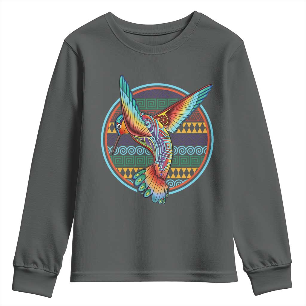 Colorful Geometric Tribal Hummingbird Youth Sweatshirt Southwest Pattern Graphic