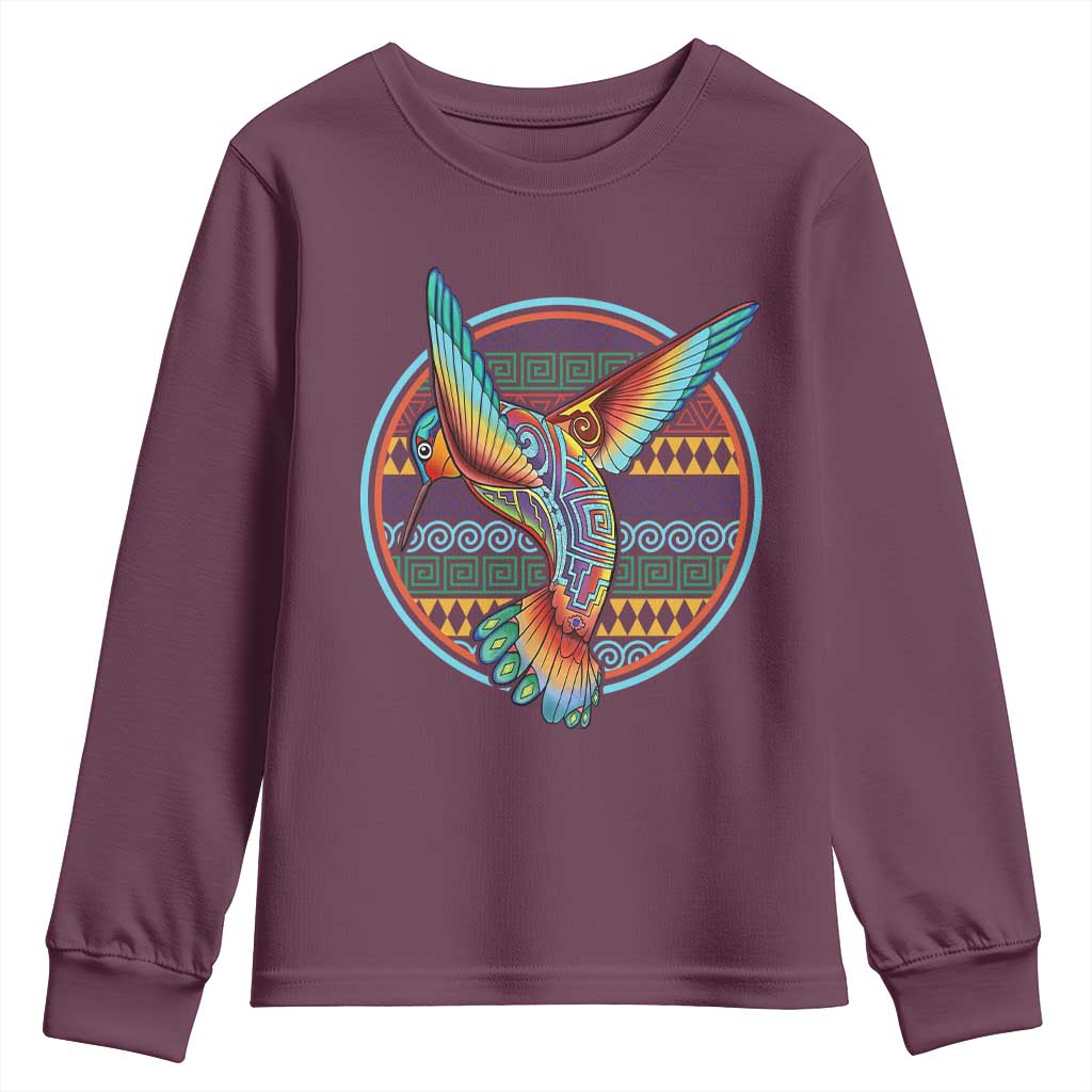 Colorful Geometric Tribal Hummingbird Youth Sweatshirt Southwest Pattern Graphic