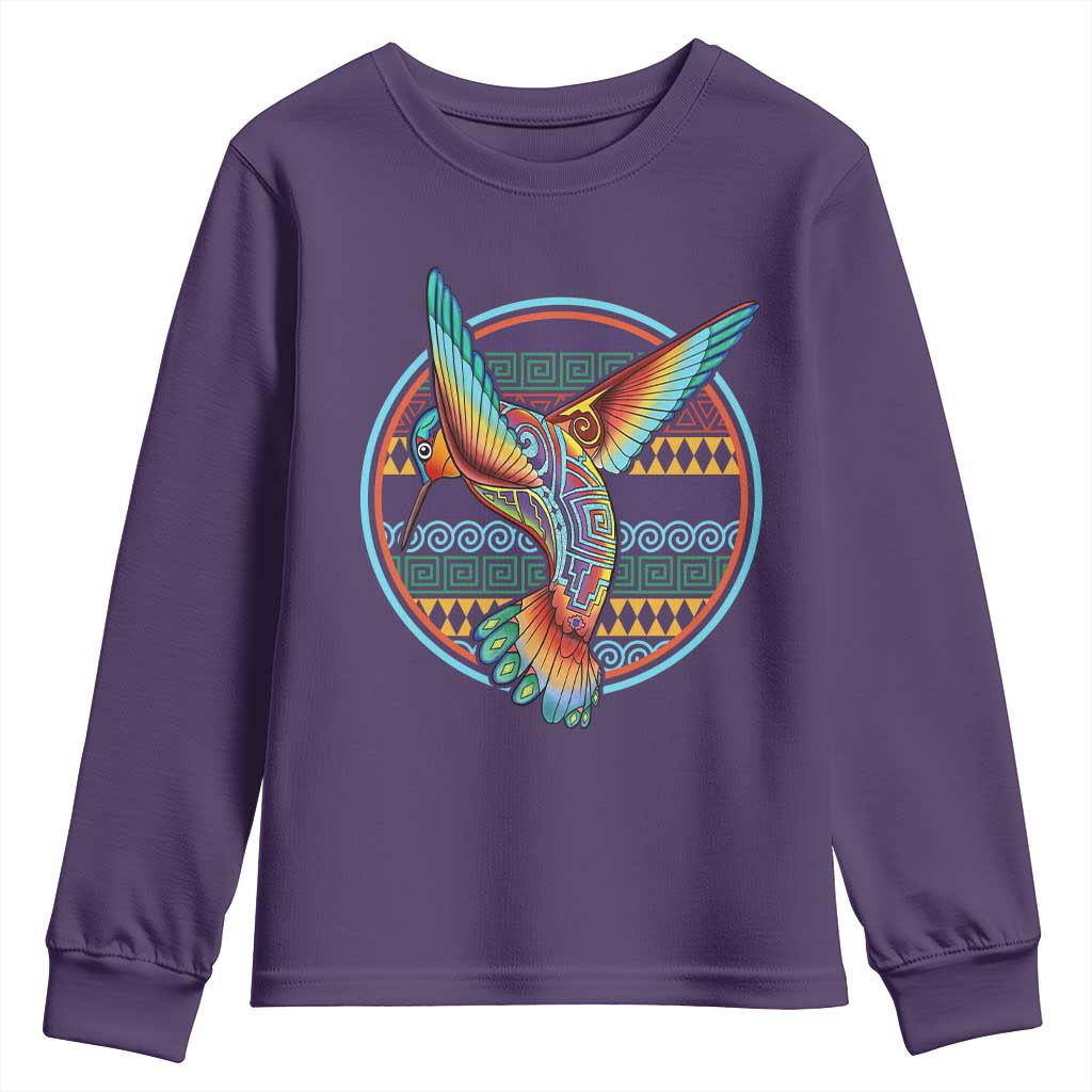 Colorful Geometric Tribal Hummingbird Youth Sweatshirt Southwest Pattern Graphic