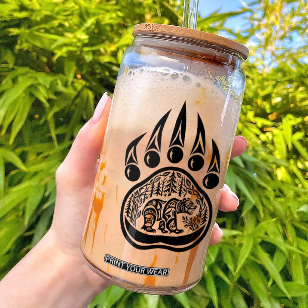 Native Inspired Alaska Grizzly Bear Glass Can Pacific Northwest Pride TS12 White Print Your Wear