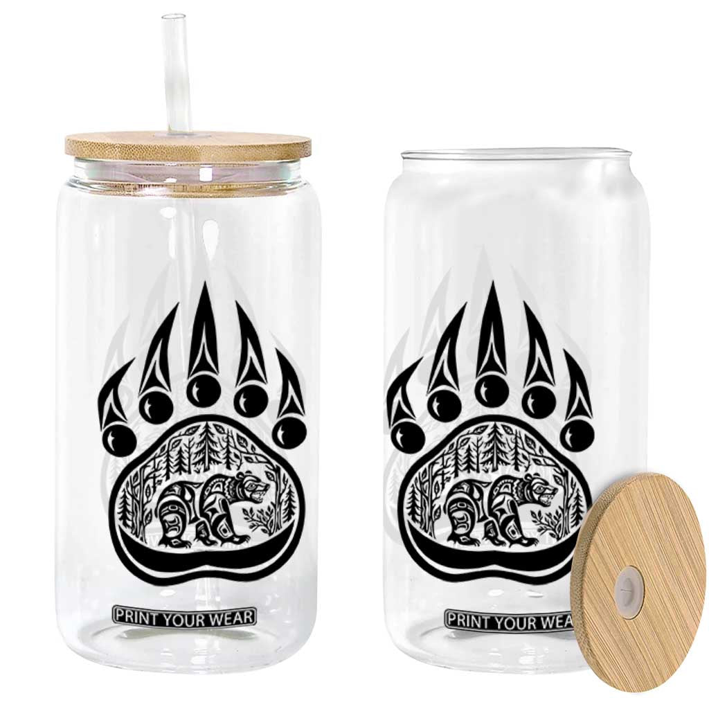 Native Inspired Alaska Grizzly Bear Glass Can Pacific Northwest Pride