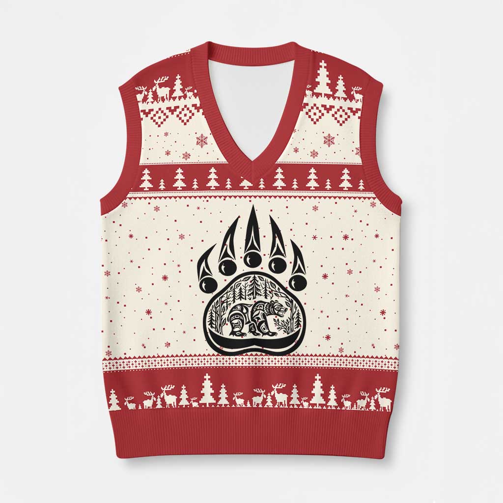 Native Inspired Alaska Grizzly Bear V-Neck Knit Sweater Vest Pacific Northwest Pride TS12 Beige Red Print Your Wear