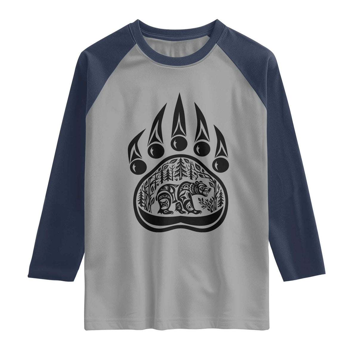 Native Inspired Alaska Grizzly Bear Raglan Shirt Pacific Northwest Pride