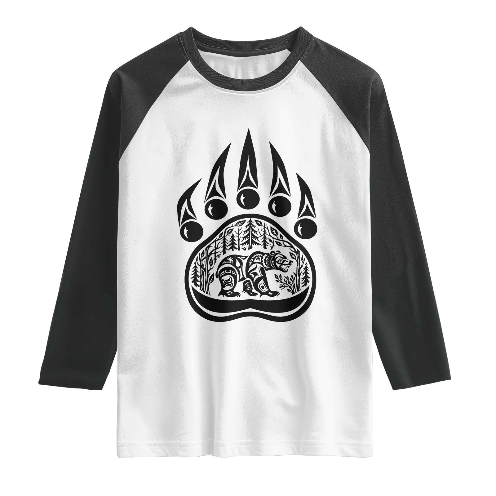 Native Inspired Alaska Grizzly Bear Raglan Shirt Pacific Northwest Pride TS12 White Black Print Your Wear