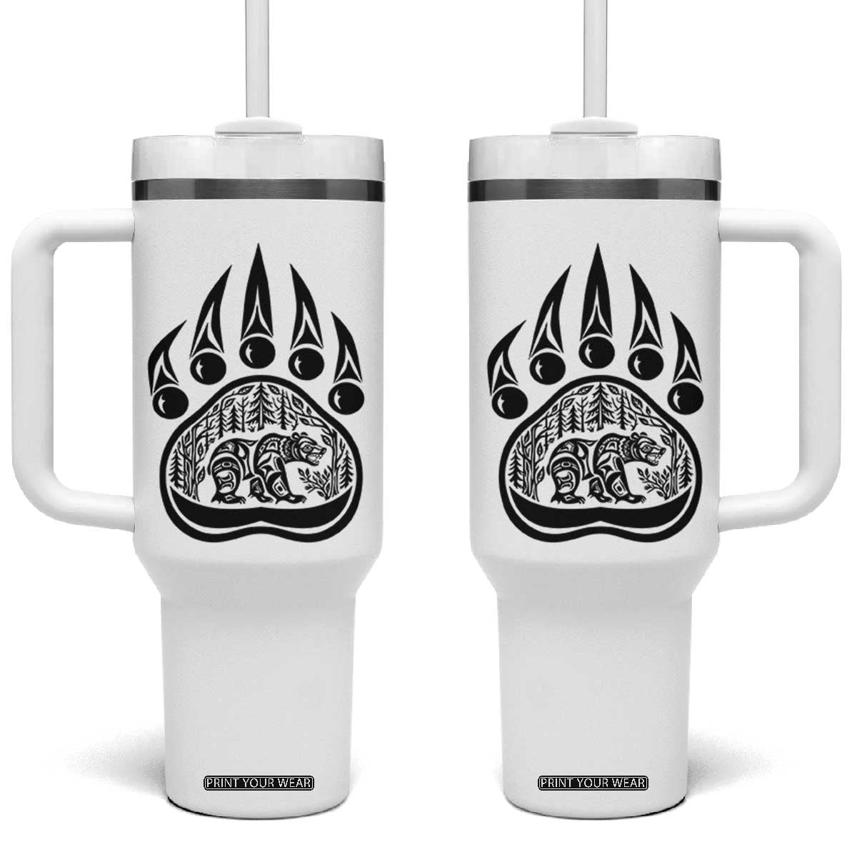 Native Inspired Alaska Grizzly Bear Tumbler With Handle Pacific Northwest Pride