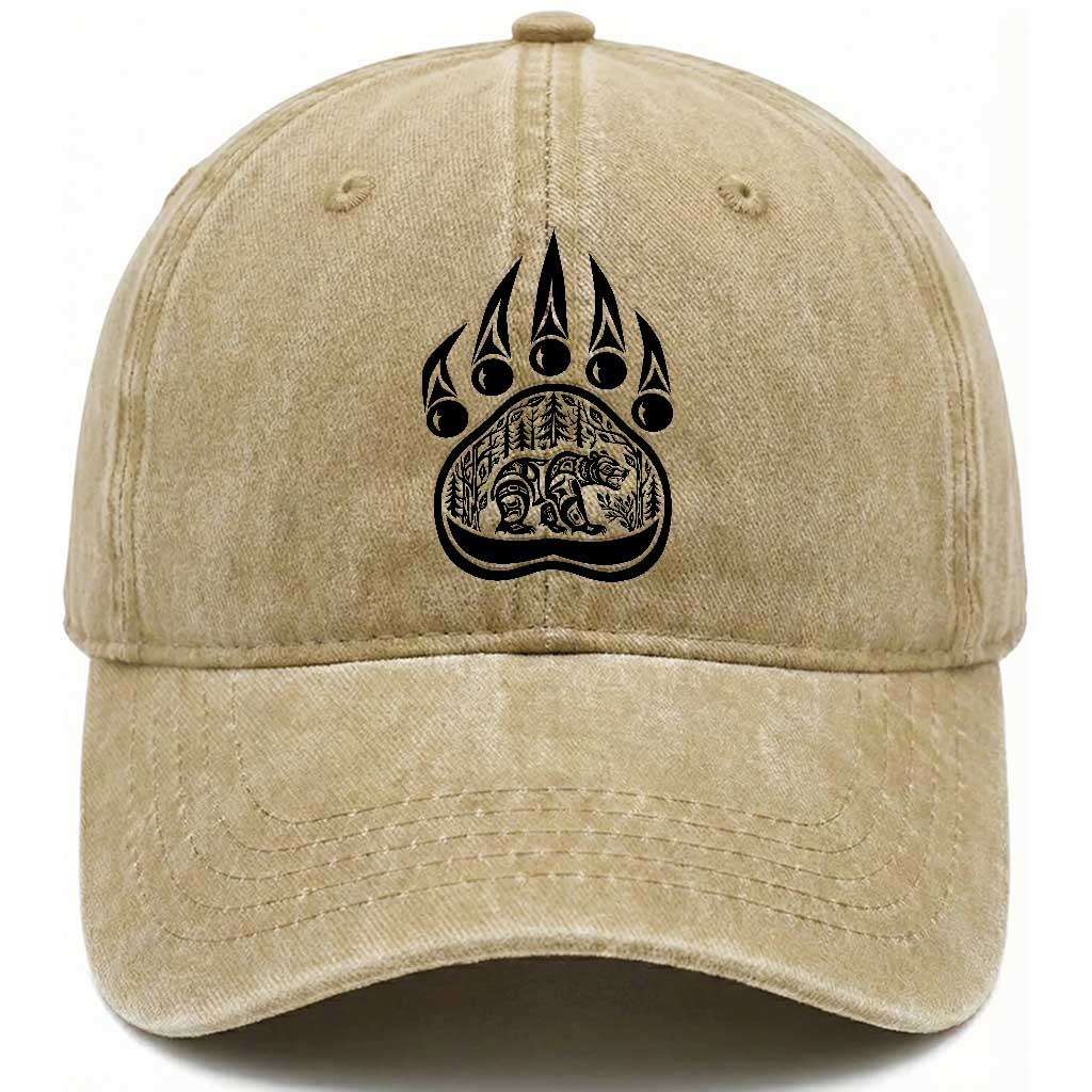 Native Inspired Alaska Grizzly Bear Washed Cotton Baseball Cap Pacific Northwest Pride TS12 Print Your Wear