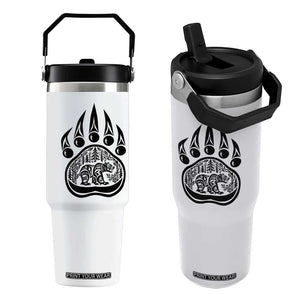 Native Inspired Alaska Grizzly Bear Flip Straw Tumbler Pacific Northwest Pride
