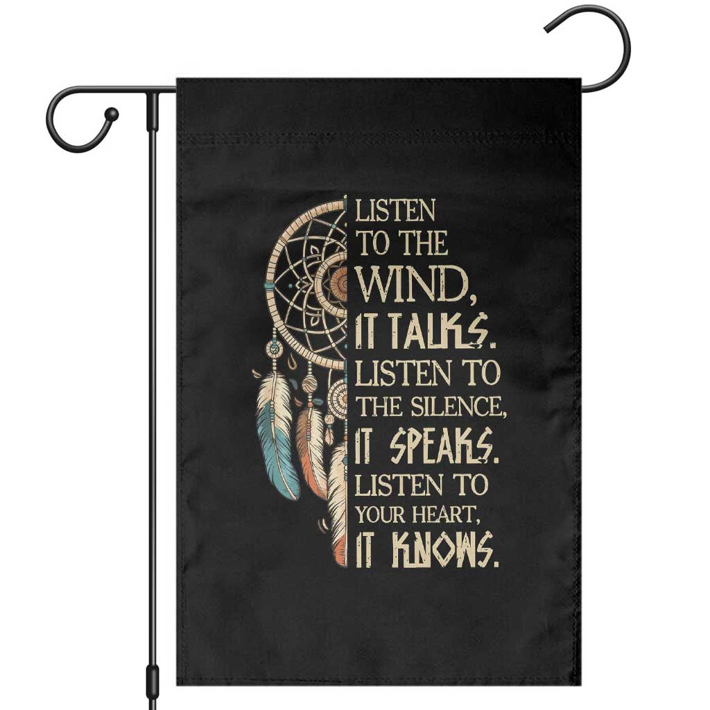 Indigenous Dreamcatcher Tribal Graphic Garden Flag Listen To The Wind Listen To The Silence TS12 Black Print Your Wear