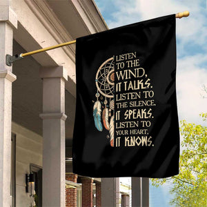 Indigenous Dreamcatcher Tribal Graphic Garden Flag Listen To The Wind Listen To The Silence