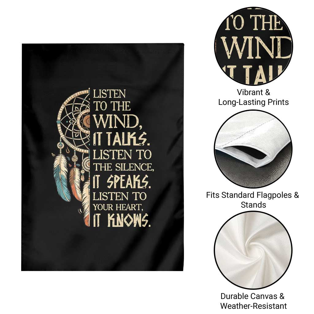 Indigenous Dreamcatcher Tribal Graphic Garden Flag Listen To The Wind Listen To The Silence
