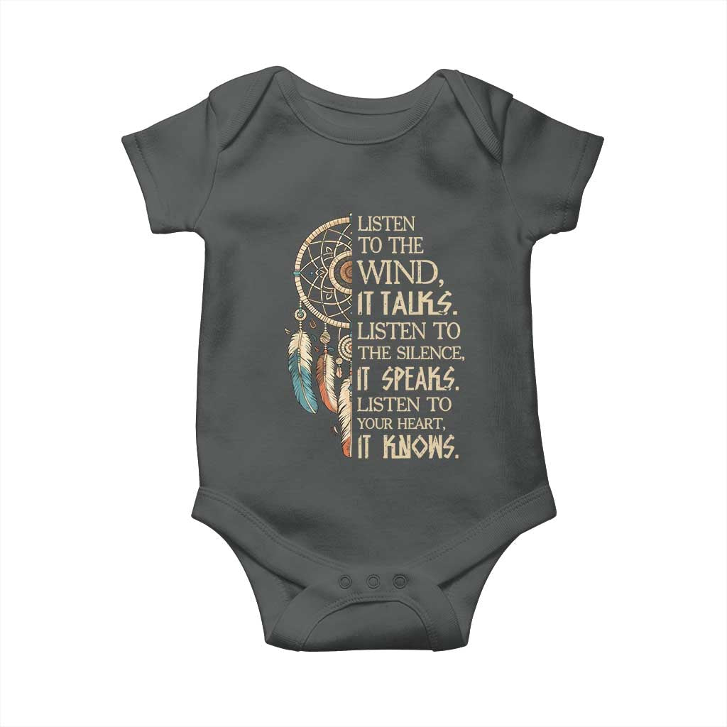Indigenous Dreamcatcher Tribal Graphic Baby Onesie Listen To The Wind Listen To The Silence