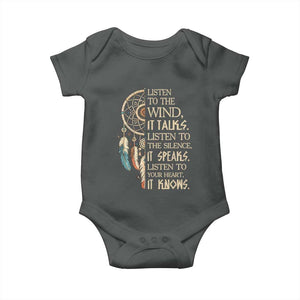 Indigenous Dreamcatcher Tribal Graphic Baby Onesie Listen To The Wind Listen To The Silence