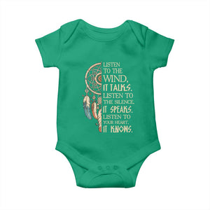 Indigenous Dreamcatcher Tribal Graphic Baby Onesie Listen To The Wind Listen To The Silence