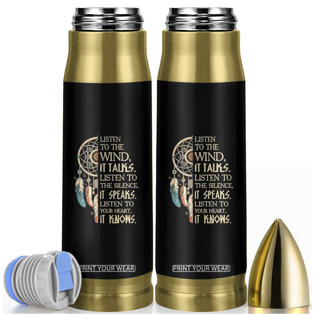 Indigenous Dreamcatcher Tribal Graphic Bullet Tumbler Listen To The Wind Listen To The Silence TS12 Black Print Your Wear