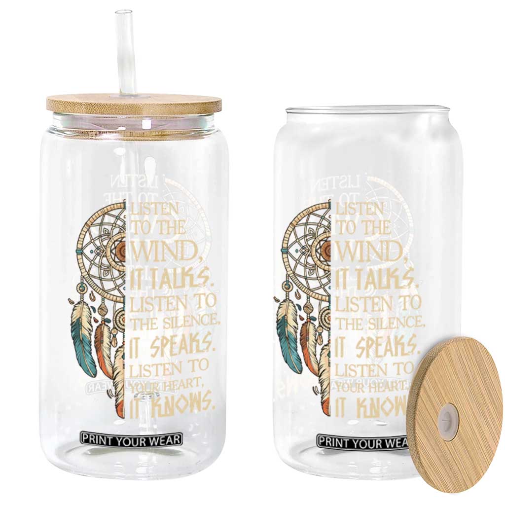 Indigenous Dreamcatcher Tribal Graphic Glass Can Listen To The Wind Listen To The Silence