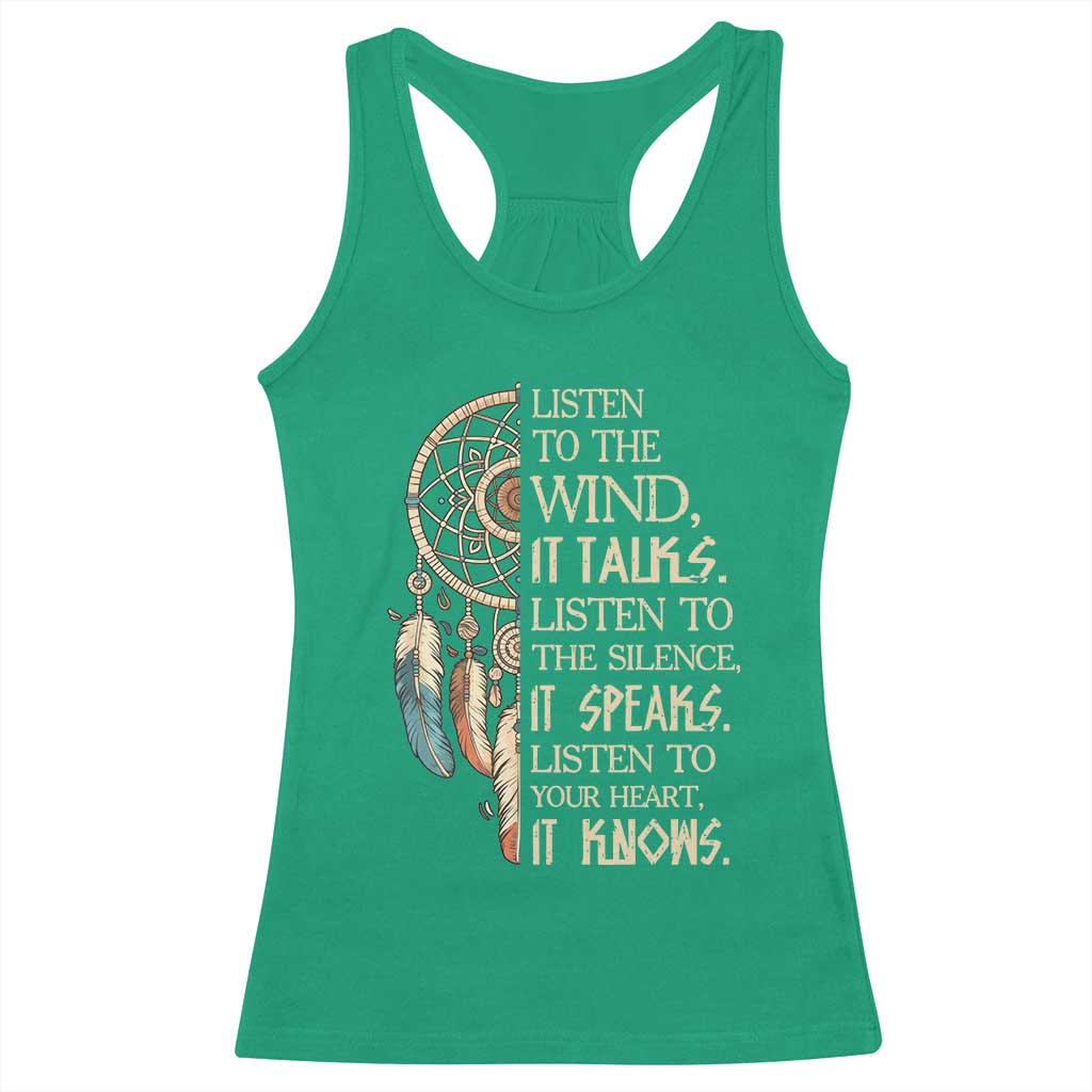 Indigenous Dreamcatcher Tribal Graphic Racerback Tank Top Listen To The Wind Listen To The Silence