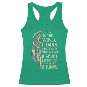 Indigenous Dreamcatcher Tribal Graphic Racerback Tank Top Listen To The Wind Listen To The Silence