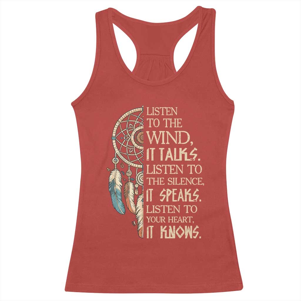 Indigenous Dreamcatcher Tribal Graphic Racerback Tank Top Listen To The Wind Listen To The Silence