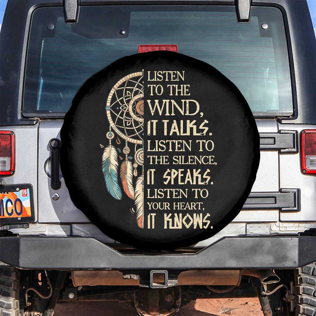 Indigenous Dreamcatcher Tribal Graphic Spare Tire Cover Listen To The Wind Listen To The Silence