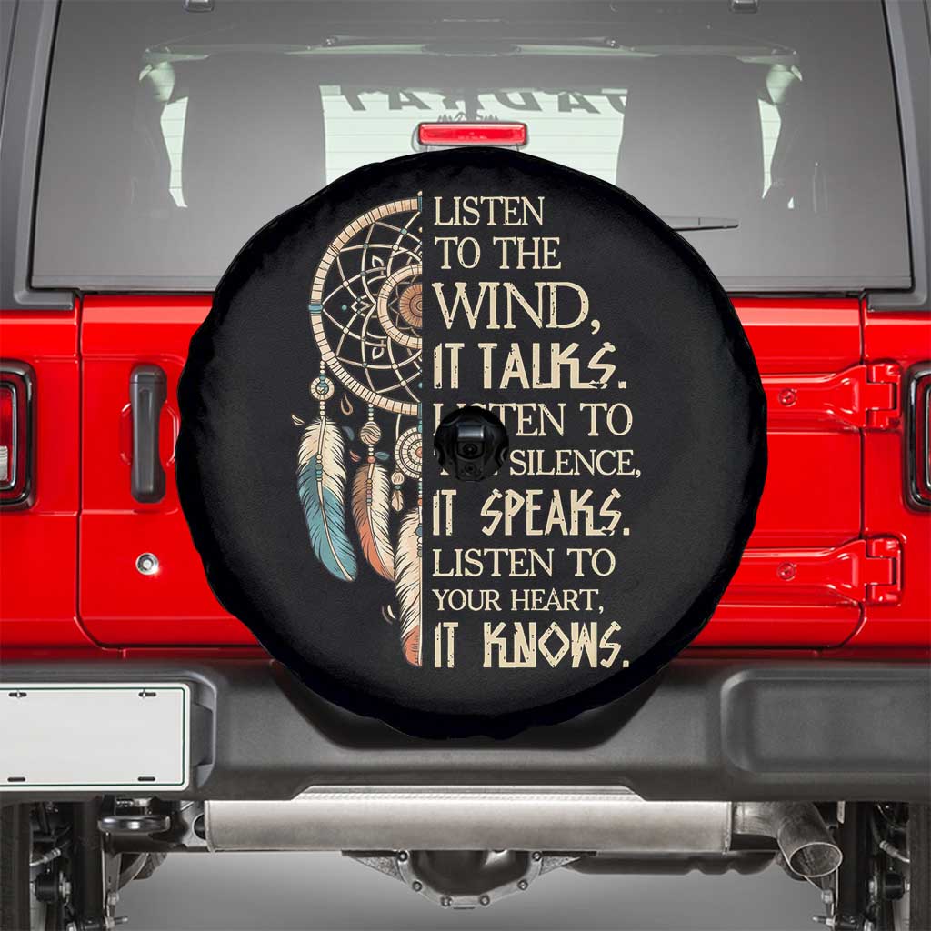 Indigenous Dreamcatcher Tribal Graphic Spare Tire Cover Listen To The Wind Listen To The Silence