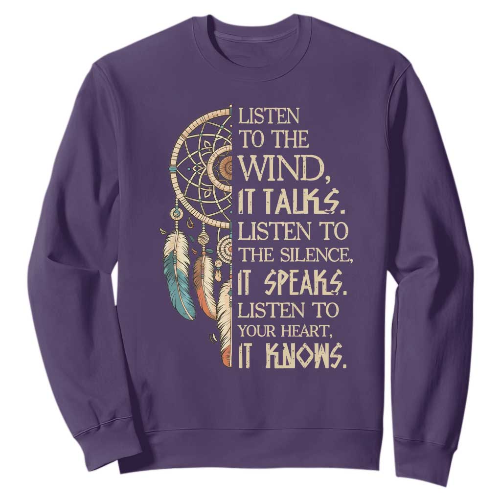 Indigenous Dreamcatcher Tribal Graphic Sweatshirt Listen To The Wind Listen To The Silence