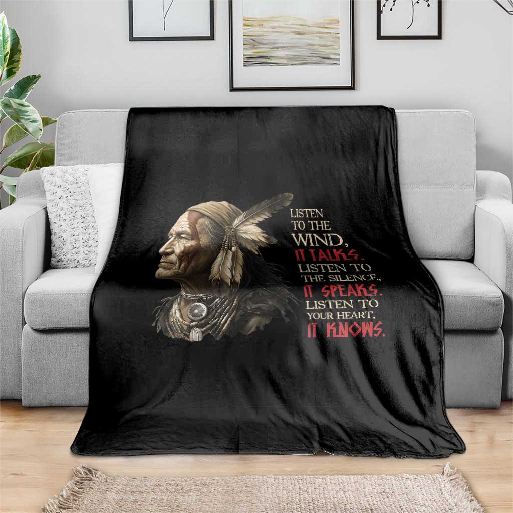 Listen To The Wind Listen To The Silence Throw Blanket Native American Wisdom