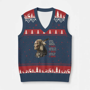 Listen To The Wind Listen To The Silence V-Neck Knit Sweater Vest Native American Wisdom