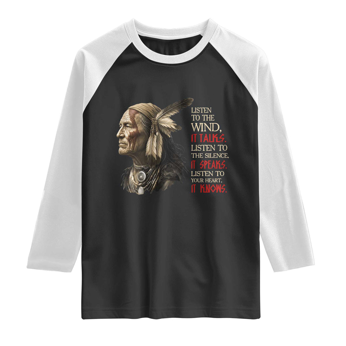 Listen To The Wind Listen To The Silence Raglan Shirt Native American Wisdom