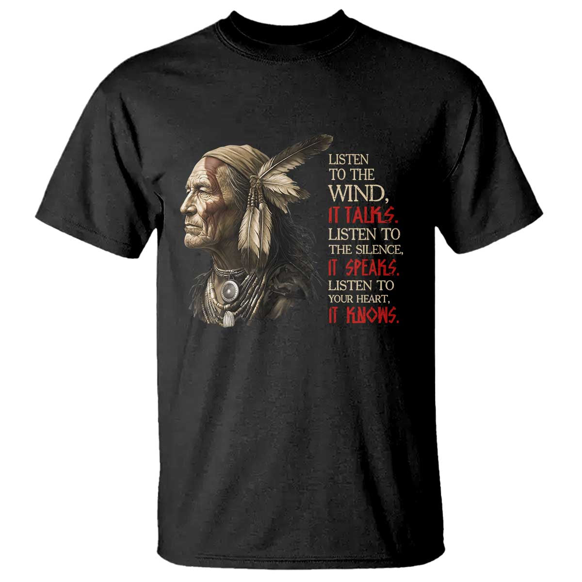 Listen To The Wind Listen To The Silence T Shirt Native American Wisdom TS12 Black Print Your Wear