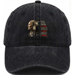 Listen To The Wind Listen To The Silence Washed Cotton Baseball Cap Native American Wisdom