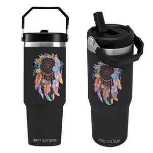 Dream Catcher Colorful Boho Floral Feather Graphic Flip Straw Tumbler