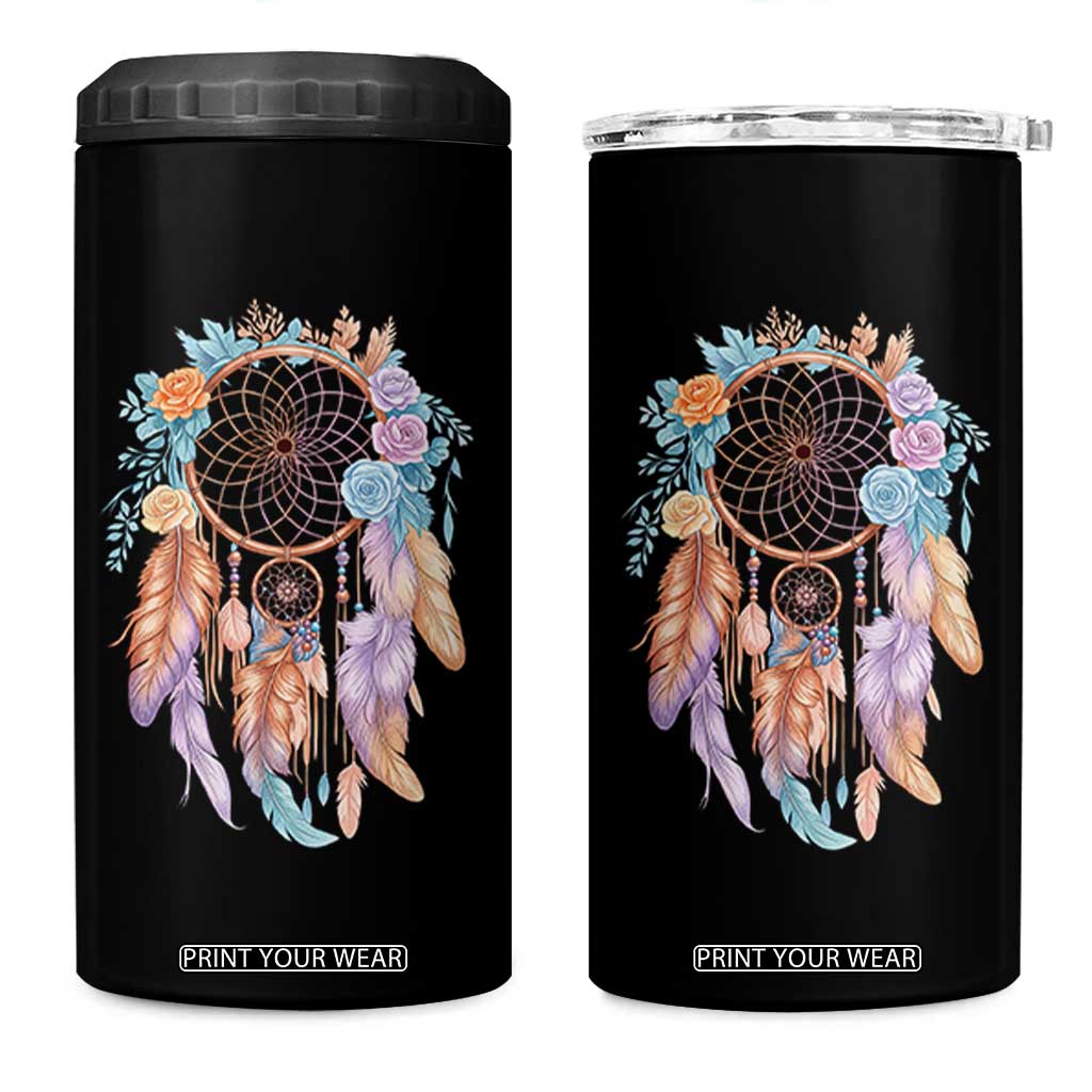 Dream Catcher Colorful Boho Floral Feather Graphic 4 in 1 Can Cooler Tumbler TS12 One Size: 16 oz Black Print Your Wear