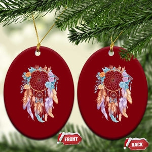 Dream Catcher Colorful Boho Floral Feather Graphic Ceramic Ornament